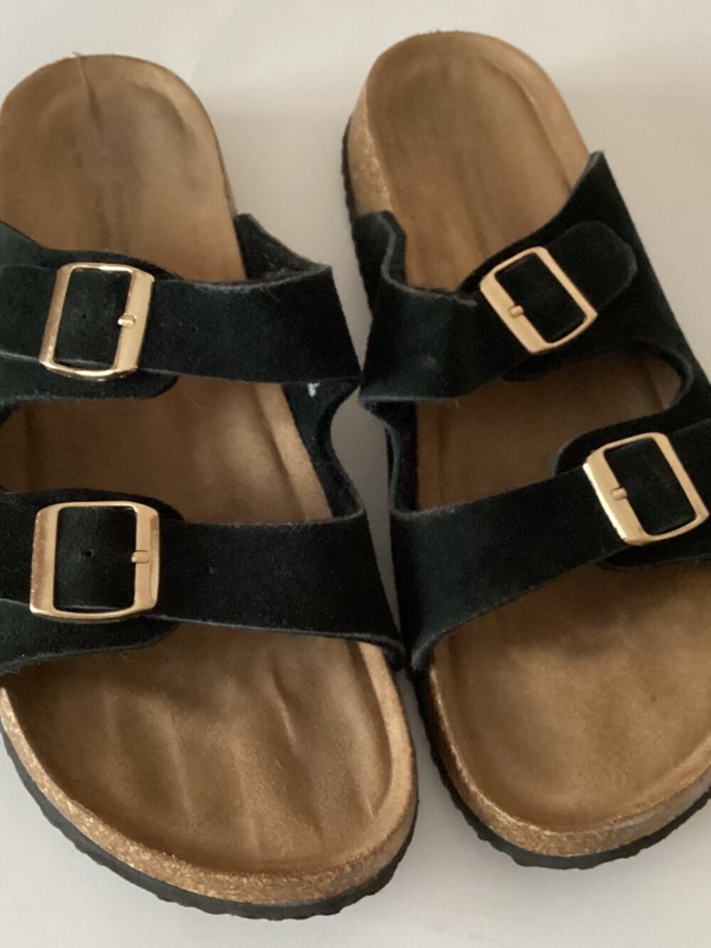 Time and Tru Randi Women's Black Leather Buckle Sandals Memory Foam Size 11